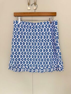 J.MCLAUGHLIN Agnes Geometric Print Catalina Cloth Knit Pull-On Skort Blue White